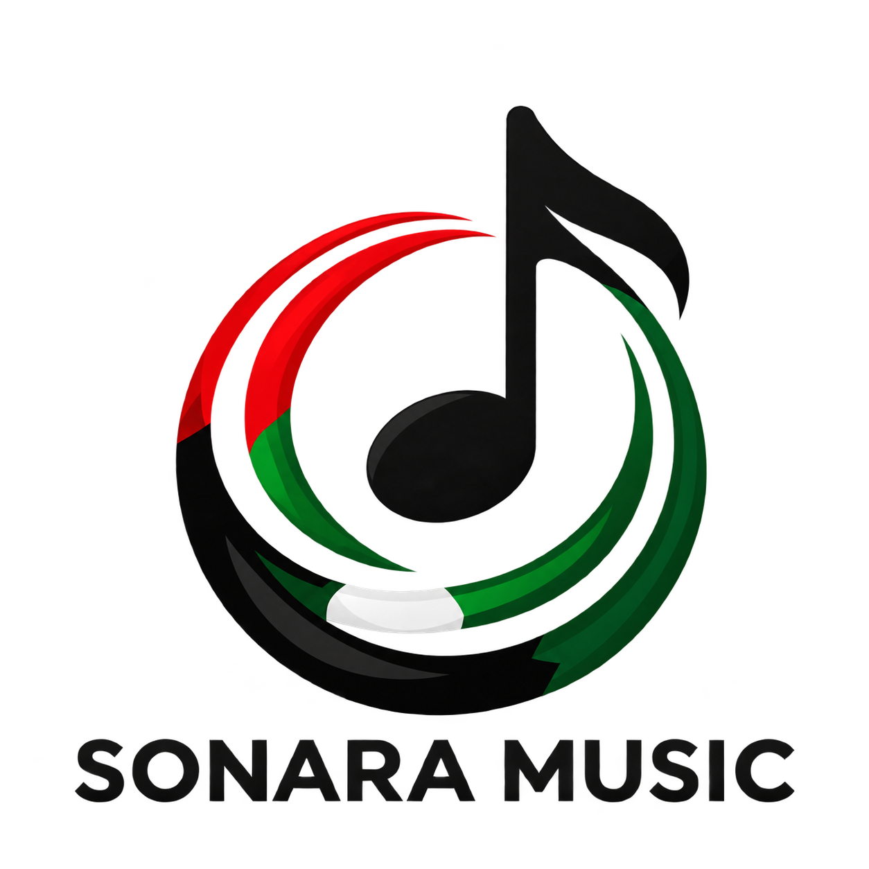 Sonara Music logo: a musical note surrounded by UAE flag colours
